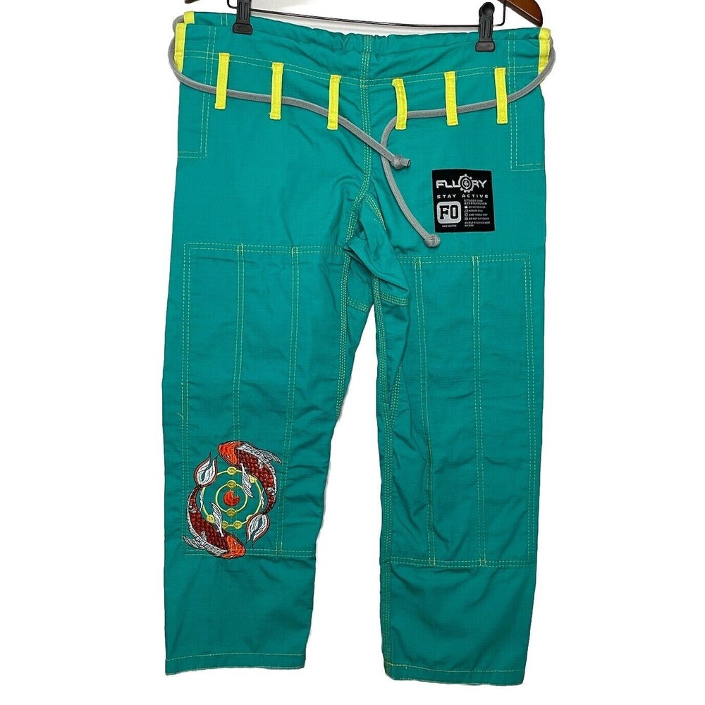Fluory Stay Active Pink Marital arts Pants One Size Koi Fish Teal Cotton Blend